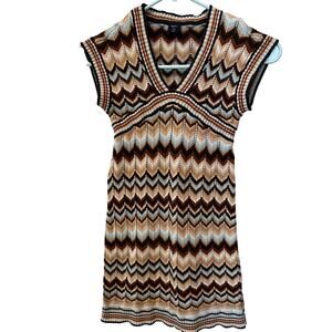 Gap Kids Chevron Brown & Blue Knit Short Sleeve Dress Girls Size Small 6 7